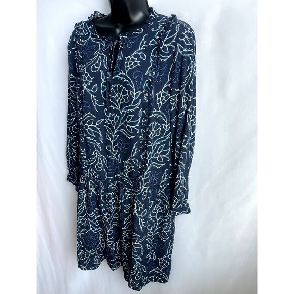 Caslon Navy Blue Shift Dress sz Petite S Floral Botanical Ruffles Boho Peasant - Picture 3 of 11